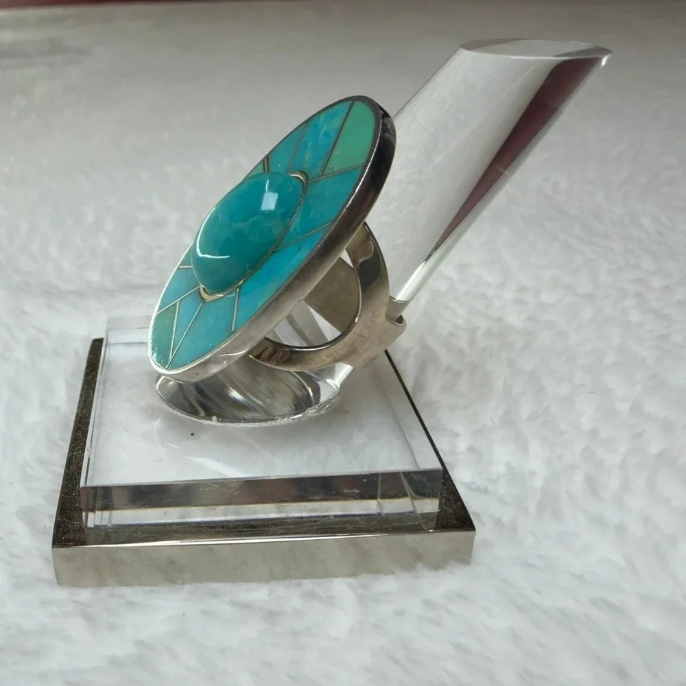 Jay King DRT 925 Silver Turquoise Inlay Statement Ring Sz 6.5 Oval Southwestern - Picture 7 of 13